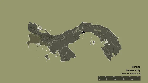 主要な地域部門と分離されたチリキ地域とパナマの荒廃した形 ラベル 色の標高マップ 3Dレンダリング — ストック写真