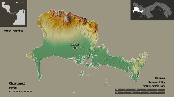 パナマの州であるチリキとその首都の形 距離スケール プレビューおよびラベル 地形図 3Dレンダリング — ストック写真