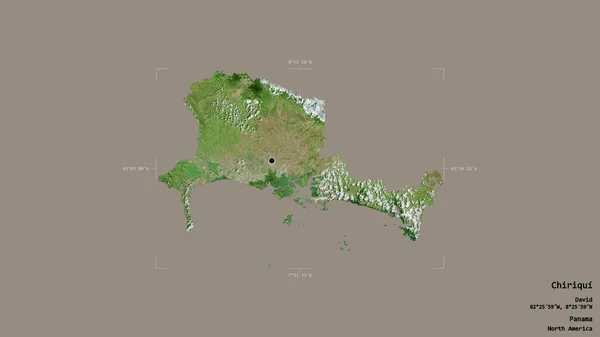 パナマの州 チリキの地域は 洗練された境界ボックス内の強固な背景に隔離されています ラベル 衛星画像 3Dレンダリング — ストック写真