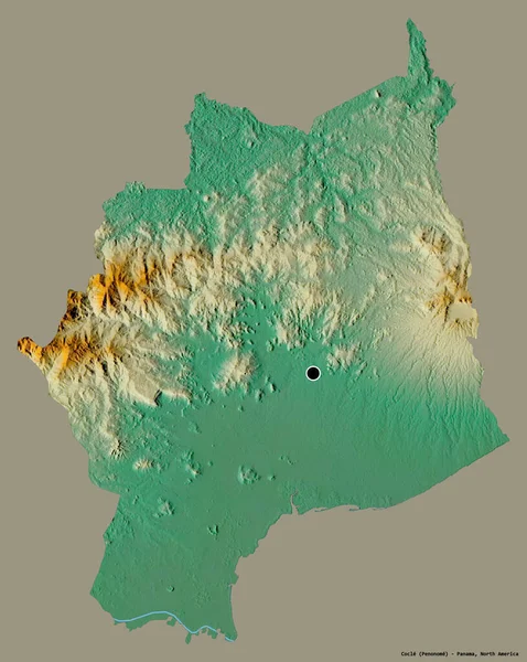 パナマの州であるコックルの形で その首都はしっかりとした色の背景に隔離されています 地形図 3Dレンダリング — ストック写真