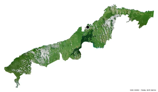 巴拿马省科隆的形状 其首都被白色背景隔离 卫星图像 3D渲染 — 图库照片