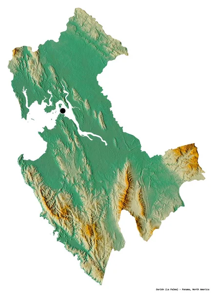 パナマの州ダリアンの形で その首都は白い背景に孤立しています 地形図 3Dレンダリング — ストック写真