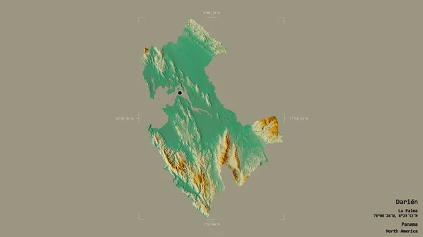 巴拿马省达里安的一个地区 在一个地理参照框的坚实背景下被隔离 地形浮雕图 3D渲染 — 图库照片