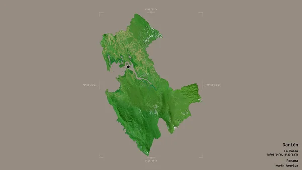 パナマの州ダリアンの地域は 洗練された境界ボックス内の強固な背景に隔離されています ラベル 衛星画像 3Dレンダリング — ストック写真