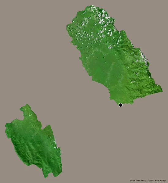 Embera的形状 巴拿马的土著领土 其首都隔离在一个坚实的色彩背景 卫星图像 3D渲染 — 图库照片
