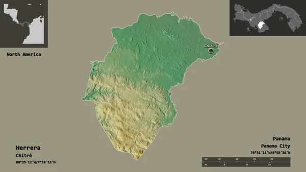 エレーラの形 パナマの州 およびその首都 距離スケール プレビューおよびラベル 地形図 3Dレンダリング — ストック写真
