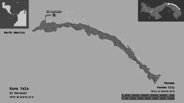 Kształt Kuna Yala Rodzimego Terytorium Panamy Jego Stolicy Skala Odległości — Zdjęcie stockowe