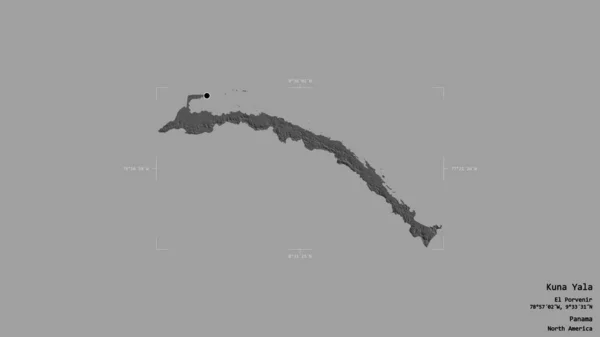 パナマの先住民の領土であるクナヤラの地域は 洗練された境界ボックス内の強固な背景に隔離されています ラベル 標高マップ 3Dレンダリング — ストック写真