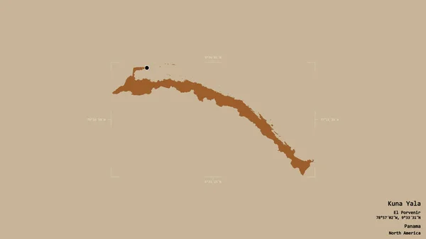 パナマの先住民の領土であるクナヤラの地域は 洗練された境界ボックス内の強固な背景に隔離されています ラベル パターン化されたテクスチャの構成 3Dレンダリング — ストック写真