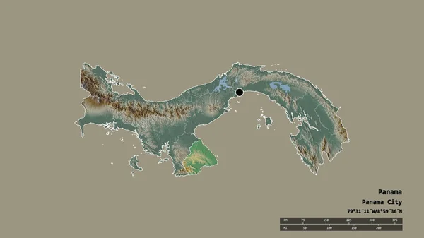 主要な地域部門と分離されたロス サントス地域とパナマの荒廃した形 ラベル 地形図 3Dレンダリング — ストック写真