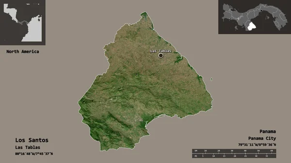 パナマの州であるロス サントスとその首都の形 距離スケール プレビューおよびラベル 衛星画像 3Dレンダリング — ストック写真