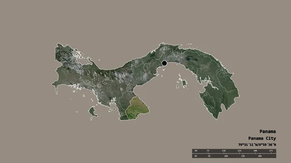 主要な地域部門と分離されたロス サントス地域とパナマの荒廃した形 ラベル 衛星画像 3Dレンダリング — ストック写真