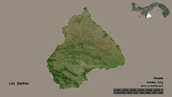 巴拿马省洛斯桑托斯的形状 其首都在坚实的背景下与世隔绝 距离尺度 区域预览和标签 卫星图像 3D渲染 — 图库照片