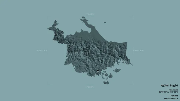 パナマの先住民の領土であるンゴベ ブグルの地域は 洗練された境界線の箱の中にしっかりとした背景に隔離されています ラベル 色の標高マップ 3Dレンダリング — ストック写真