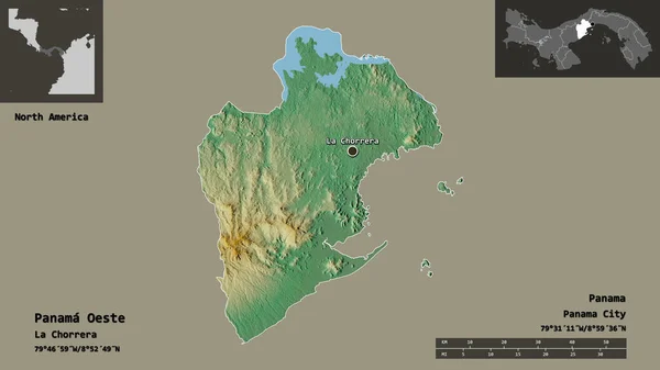 パナマのオエステ パナマの州 およびその首都の形状 距離スケール プレビューおよびラベル 地形図 3Dレンダリング — ストック写真