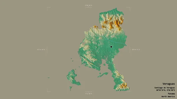 パナマの州Veraguasの地域は 洗練された境界ボックス内の強固な背景に隔離されています ラベル 地形図 3Dレンダリング — ストック写真