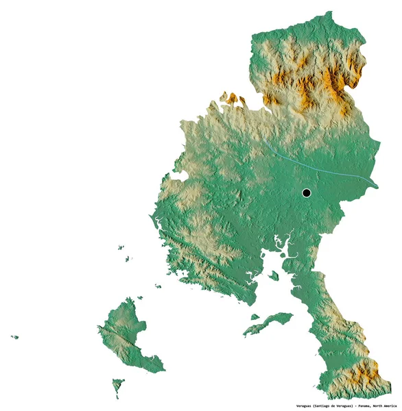 パナマの州 ベラグアスの形状で その首都は白い背景に隔離されています 地形図 3Dレンダリング — ストック写真