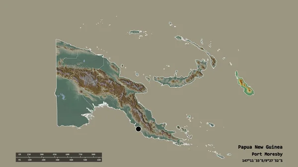 以首都 主要区域分裂和布干维尔分离地区为首都的巴布亚新几内亚的绝望面貌 地形浮雕图 3D渲染 — 图库照片