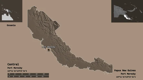 Shape Central Province Papua New Guinea Its Capital Distance Scale — Stock Photo, Image