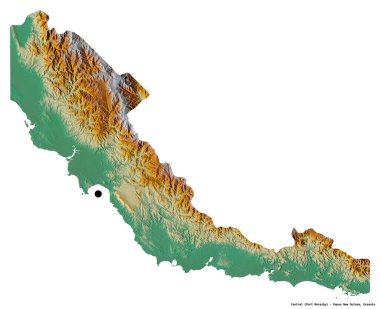 Başkenti beyaz arka planda izole edilmiş Papua Yeni Gine 'nin Merkez Bölgesi. Topografik yardım haritası. 3B görüntüleme