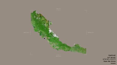 Merkez Bölge, Papua Yeni Gine vilayeti, Gürcistan sınırında katı bir arka planda izole edilmiş. Etiketler. Uydu görüntüleri. 3B görüntüleme