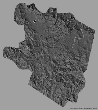 Doğu Highlands, Papua Yeni Gine eyaleti, başkenti katı renk arkaplanı ile izole edilmiştir. Çift seviyeli yükseklik haritası. 3B görüntüleme
