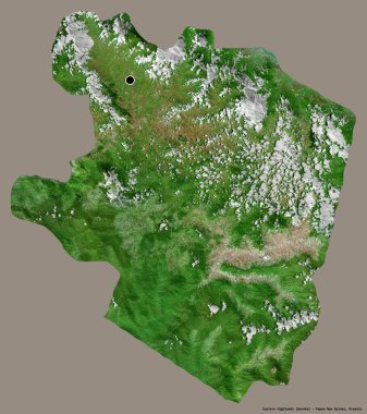 Doğu Highlands, Papua Yeni Gine eyaleti, başkenti katı renk arkaplanı ile izole edilmiştir. Uydu görüntüleri. 3B görüntüleme