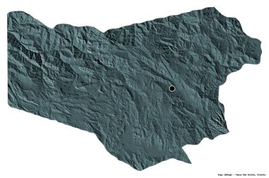 Başkenti beyaz arka planda izole edilmiş olan Enga, Papua Yeni Gine eyaleti. Renkli yükseklik haritası. 3B görüntüleme