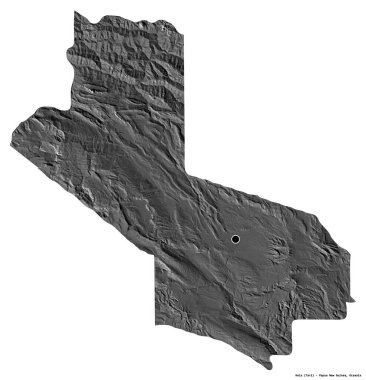 Başkenti beyaz arka planda izole edilmiş olan Papua Yeni Gine ilinin Hela şekli. Çift seviyeli yükseklik haritası. 3B görüntüleme