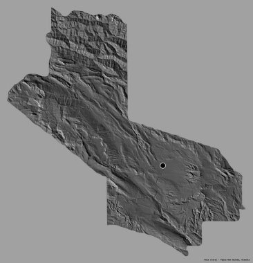 Hela 'nın şekli, Papua Yeni Gine eyaleti, başkenti katı renk arkaplanı ile izole edilmiştir. Çift seviyeli yükseklik haritası. 3B görüntüleme