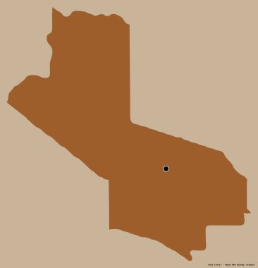 Hela 'nın şekli, Papua Yeni Gine eyaleti, başkenti katı renk arkaplanı ile izole edilmiştir. Desenli dokuların bileşimi. 3B görüntüleme