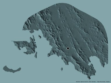 Papua Yeni Gine 'nin başkenti Ulusal Başkent Bölgesi' nin şekli, başkenti katı bir renk arkaplanı ile izole edilmiştir. Renkli yükseklik haritası. 3B görüntüleme