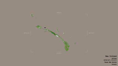Yeni İrlanda bölgesi, Papua Yeni Gine eyaleti, Gürcistan sınırında katı bir arka planda izole edilmiş. Etiketler. Uydu görüntüleri. 3B görüntüleme