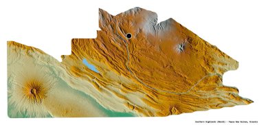 Güney İskoçya 'nın şekli, Papua Yeni Gine eyaleti, başkenti beyaz arka planda izole edilmiştir. Topografik yardım haritası. 3B görüntüleme