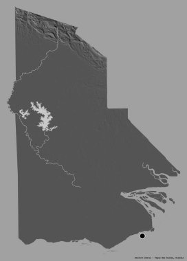 Batı 'nın şekli, Papua Yeni Gine eyaleti, başkenti katı renk arkaplanı ile izole edilmiştir. Çift seviyeli yükseklik haritası. 3B görüntüleme