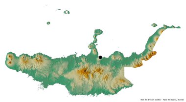 Batı Yeni Britanya 'nın şekli, Papua Yeni Gine eyaleti, başkenti beyaz arka planda izole edilmiştir. Topografik yardım haritası. 3B görüntüleme