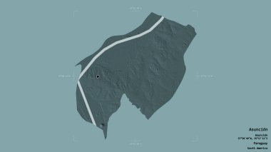 Asuncion bölgesi, Paraguay 'ın başkenti, Gürcistan sınırında sağlam bir arka planda izole edilmiş. Etiketler. Renkli yükseklik haritası. 3B görüntüleme