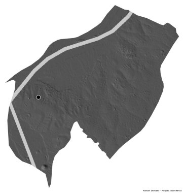 Paraguay 'ın başkenti Asuncion' un beyaz arka planda kalan başkenti. Çift seviyeli yükseklik haritası. 3B görüntüleme