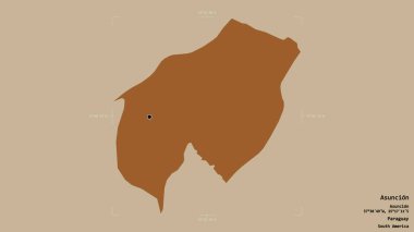 Asuncion bölgesi, Paraguay 'ın başkenti, Gürcistan sınırında sağlam bir arka planda izole edilmiş. Etiketler. Desenli dokuların bileşimi. 3B görüntüleme