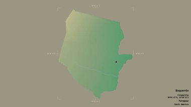 Boqueron bölgesi, Paraguay departmanı, jeoreferated sınır kutusunda sağlam bir arka planda izole edilmiş. Etiketler. Topografik yardım haritası. 3B görüntüleme