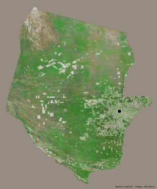 Boqueron 'un şekli, Paraguay departmanı, sermayesi koyu renk arka planda izole edilmiş. Uydu görüntüleri. 3B görüntüleme