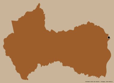 Canindeyu 'nun şekli, Paraguay departmanı, sermayesi koyu renk arka planda izole edilmiş. Desenli dokuların bileşimi. 3B görüntüleme