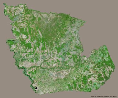 Concepcion 'un şekli, Paraguay departmanı, başkenti katı renk arka planına izole edilmiş. Uydu görüntüleri. 3B görüntüleme