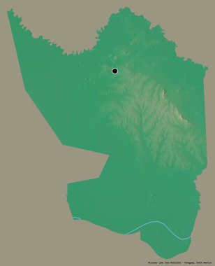 Misiones 'un şekli, Paraguay departmanı, sermayesi koyu renk arka planda izole edilmiş. Topografik yardım haritası. 3B görüntüleme