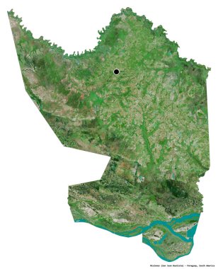 Misiones 'un şekli, Paraguay departmanı, başkenti beyaz arka planda izole edilmiş. Uydu görüntüleri. 3B görüntüleme