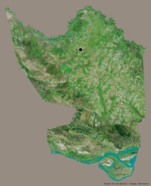 Misiones 'un şekli, Paraguay departmanı, sermayesi koyu renk arka planda izole edilmiş. Uydu görüntüleri. 3B görüntüleme