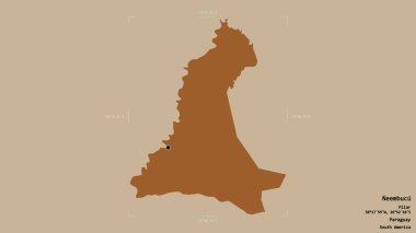 Neembucu bölgesi, Paraguay departmanı, jeoreferatlı bir sınır kutusunda sağlam bir arka planda izole edilmiş. Etiketler. Desenli dokuların bileşimi. 3B görüntüleme