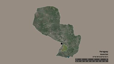 Başkenti, ana bölgesel bölümü ve ayrılmış Paraguari bölgesiyle Paraguay 'ın dejenere edilmiş şekli. Etiketler. Uydu görüntüleri. 3B görüntüleme