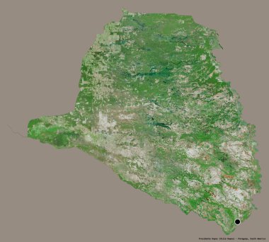 Başkan Hayes 'in şekli, Paraguay departmanı, başkenti koyu renk arka planda izole edilmiş. Uydu görüntüleri. 3B görüntüleme