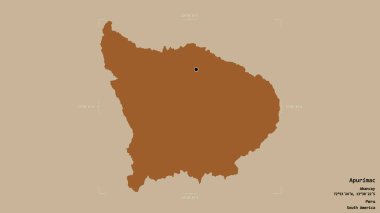 Apurimac bölgesi, Peru bölgesi, jeoreferatlı bir sınır kutusunda katı bir zemin üzerinde izole edilmiş. Etiketler. Desenli dokuların bileşimi. 3B görüntüleme